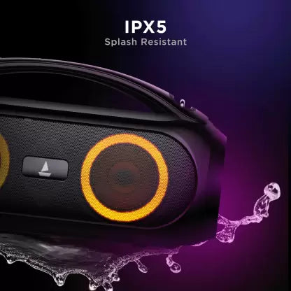 (Open BOx) boAt Partypal 53 Portable Speaker with RGB LEDs and Mic for Calls 30 W Bluetooth Home Audio Speaker (Midnight Black, Stereo Channel)