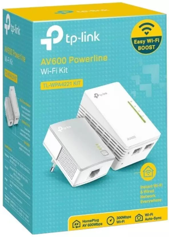 (Open Box) TP-Link TL-WPA4221KIT Lan Adapter 300Mbps AV600 Wi-Fi Powerline Extender Starter Kit (300 Mbps)