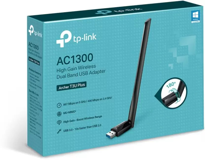 (Open Box) TP-Link Archer T3U Plus 1300 Mbps High Gain Wireless Dual Band USB Adapter (Black)