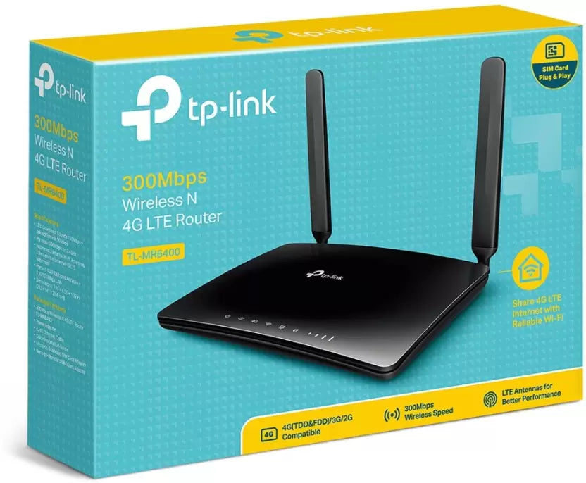 (Open Box) TP-Link TL-MR6400 300 Mbps 4G Router (Black, Single Band)