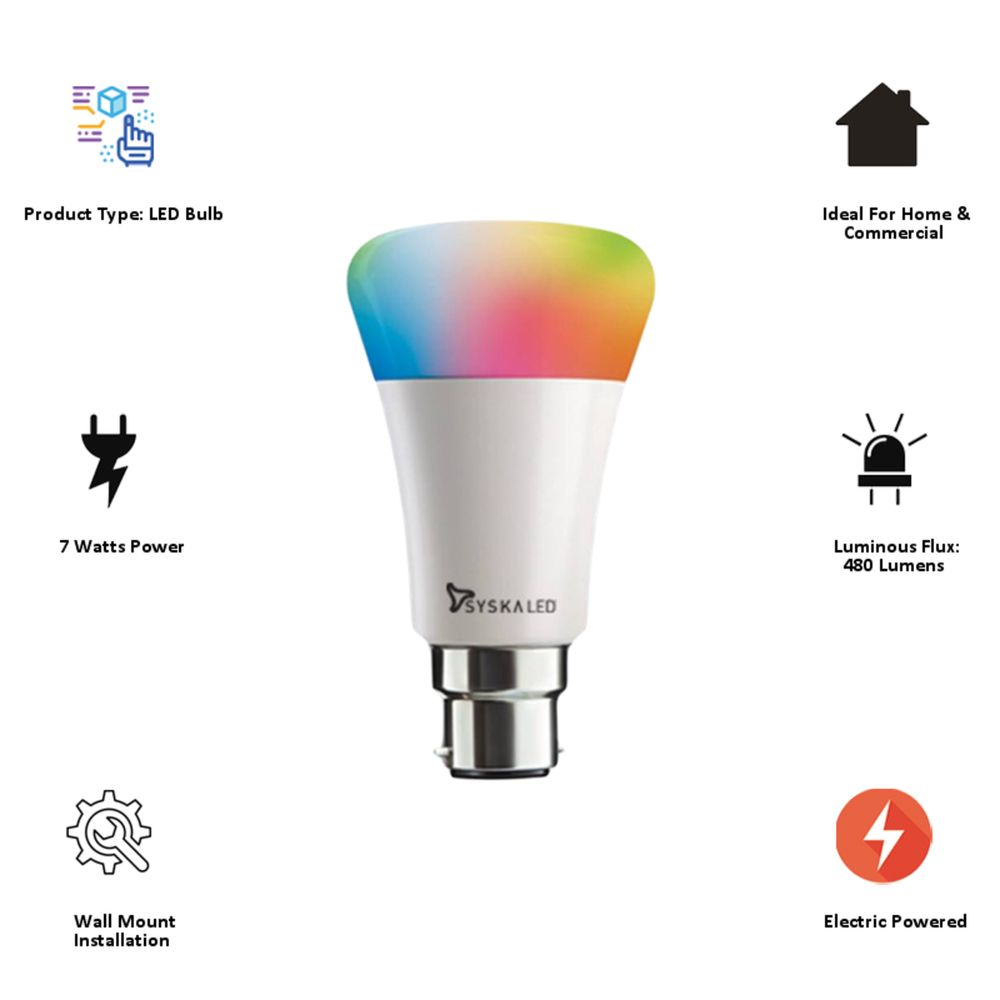 SYSKA Electric Powered 7 Watt Smart Light Bulb (SSK-SMW-7W, White)