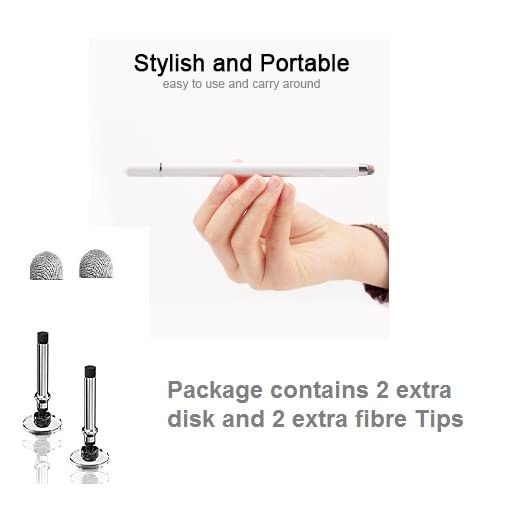 Dyazo Aluminium Fine Point Stylus Pen with Spare Disk for Touch Screens Devices, Compatible with iPad/iPhone/X/XR, Amazon Kindle and All Android/iOS Smart Phones and Tablets (White)