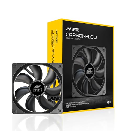 (Open Box) Ant Esports Carbonflow 120mm Case Fan - Black, High Static Pressure, PWM Control, 1300 RPM, 40.0 CFM Airflow