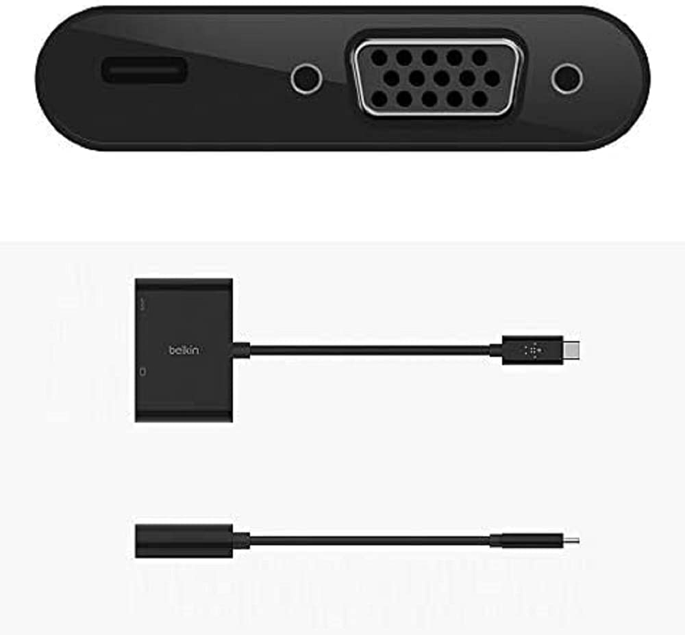 (Open Box) Belkin USB-C to VGA Adapter + Charge (Supports HD 1080p Video Resolution, 60W Pass-Through Power for Connected Devices) MacBook Pro VGA Adapter, Black