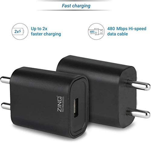 Zinq Technologies 2A Single Port Mobile Charger with 1Mtr USB Cable Included for Android Mobile, Laptop (Black)