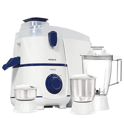 RIGO Juicer Mixer Grinder, 500W, 3 Jars (White, Dark Blue)