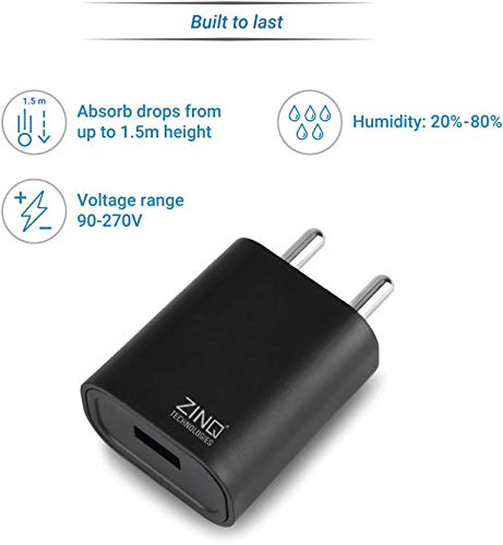 Zinq Technologies 2A Single Port Mobile Charger with 1Mtr USB Cable Included for Android Mobile, Laptop (Black)