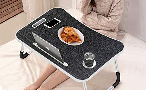 (Open Box) Callas Multipurpose Foldable Laptop Table with Cup Holder | Drawer | Mac Holder | Study Table, Breakfast Table, Foldable and Portable/Ergonomic & Rounded Edges/Non-Slip Legs (WA-27-Black) | Metal