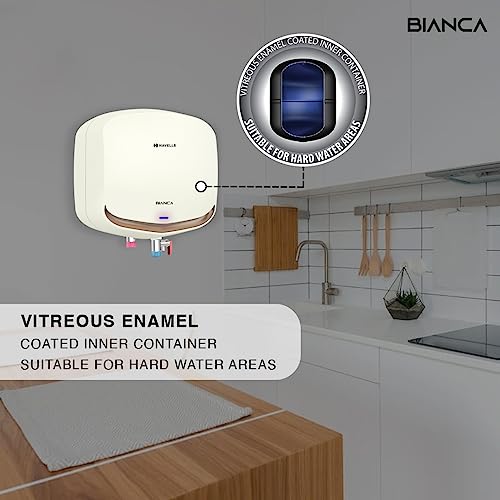 Havells Bianca 15 Litre Storage Wall Mount Water Heater | Temp. Knob, Glass Coated Tank, 5 Star Rated | Warranty: 7 Year On Tank, (Free Flexi Pipes, Installation & Shock Safe Plug) | (White)