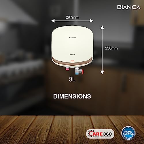 Havells Bianca 15 Litre Storage Wall Mount Water Heater | Temp. Knob, Glass Coated Tank, 5 Star Rated | Warranty: 7 Year On Tank, (Free Flexi Pipes, Installation & Shock Safe Plug) | (White)