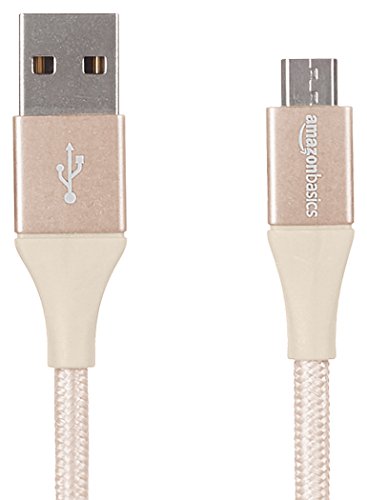 (Open Box) Amazonbasics Double Braided Nylon Micro USB Charging Cable for Android Smartphone (3 Feet, Gold)