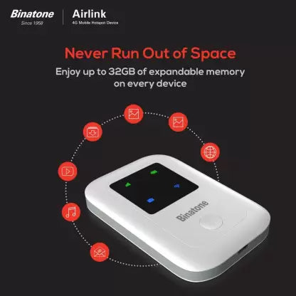 (Open Box) Binatone 4G MIFI Device BMF423 3G/4G LTE Advanced 150 Mbps Mobile Wi-Fi Hotspot Device Data Card  (White)