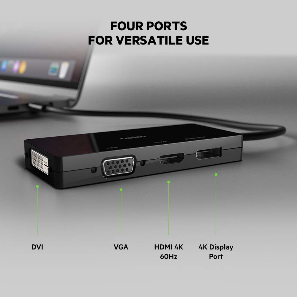(Open Box) Belkin USB-C to VGA Adapter + Charge (Supports HD 1080p Video Resolution, 60W Pass-Through Power for Connected Devices) MacBook Pro VGA Adapter, Black