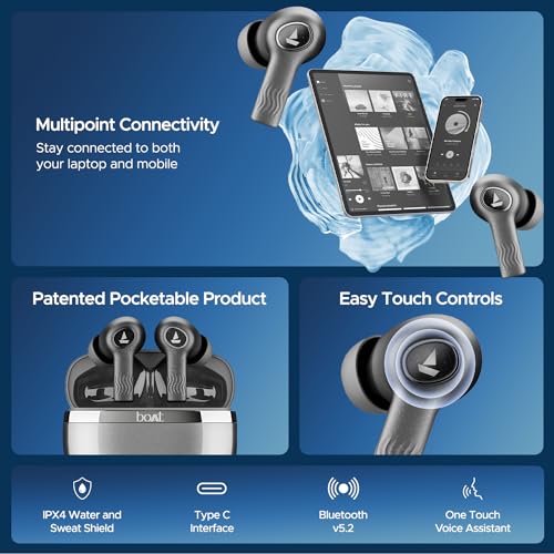 (Open Box) boAt Nirvana Ion ANC 120HRS Battery, Crystal Bionic Sound w/Dual EQ Modes, 4Mics ENx, App Support, Low Latency, IPX4, v.5.2 Bluetooth TWS in Ear Earbuds Wireless Earphones with mic