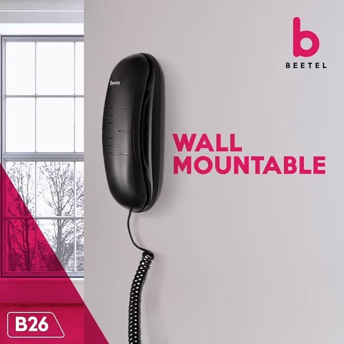 (Open Box) Beetel B26 Corded Slim Landline Phone,Ringer Volume Control,Wall/Desk Mountable,Ringer On/Off Switch,Clear Call Quality,Compact Design,Tone Pulse/Flash/Redial Function (Made in India) (Black)(B26)