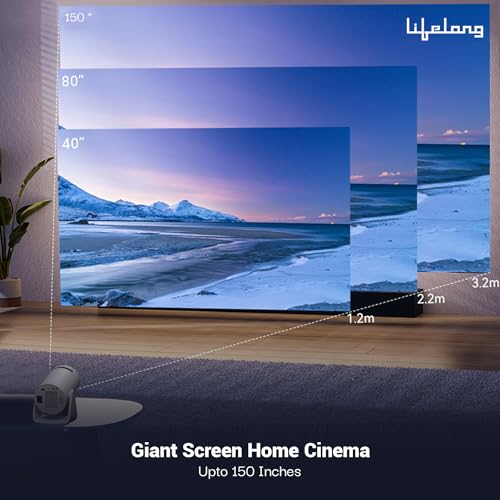 (Open Box) Lifelong Lightbeam Smart Projector for Home 4K Support, Native 720p HD Resolution, 2500 Lumen, Rotabable Design, Speaker, Android 11 with Built-in Apps (Netflix, Prime, Youtube) WiFi, 100''Max Display