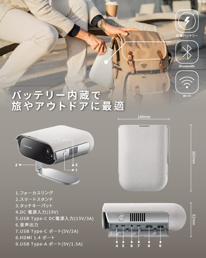 (Open Box) Viewsonic M1 Mini Portable Projector | Jbl Speaker | Hdmi | Auto Keystone |Built-in Battery |100" Projection Image 854 X 480 | 100 Lumen - White