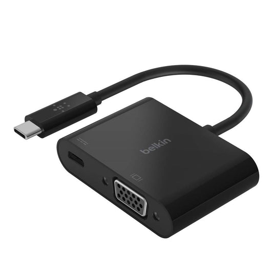 (Open Box) Belkin USB-C to VGA Adapter + Charge (Supports HD 1080p Video Resolution, 60W Pass-Through Power for Connected Devices) MacBook Pro VGA Adapter, Black