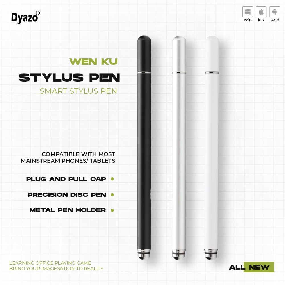 Dyazo Aluminium Fine Point Stylus Pen with Spare Disk for Touch Screens Devices, Compatible with iPad/iPhone/X/XR, Amazon Kindle and All Android/iOS Smart Phones and Tablets (White)