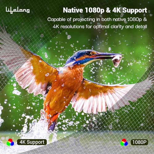 (Open Box) Lifelong Lightbeam Smart Projector for Home 4K Support, Native 720p HD Resolution, 2500 Lumen, Rotabable Design, Speaker, Android 11 with Built-in Apps (Netflix, Prime, Youtube) WiFi, 100''Max Display