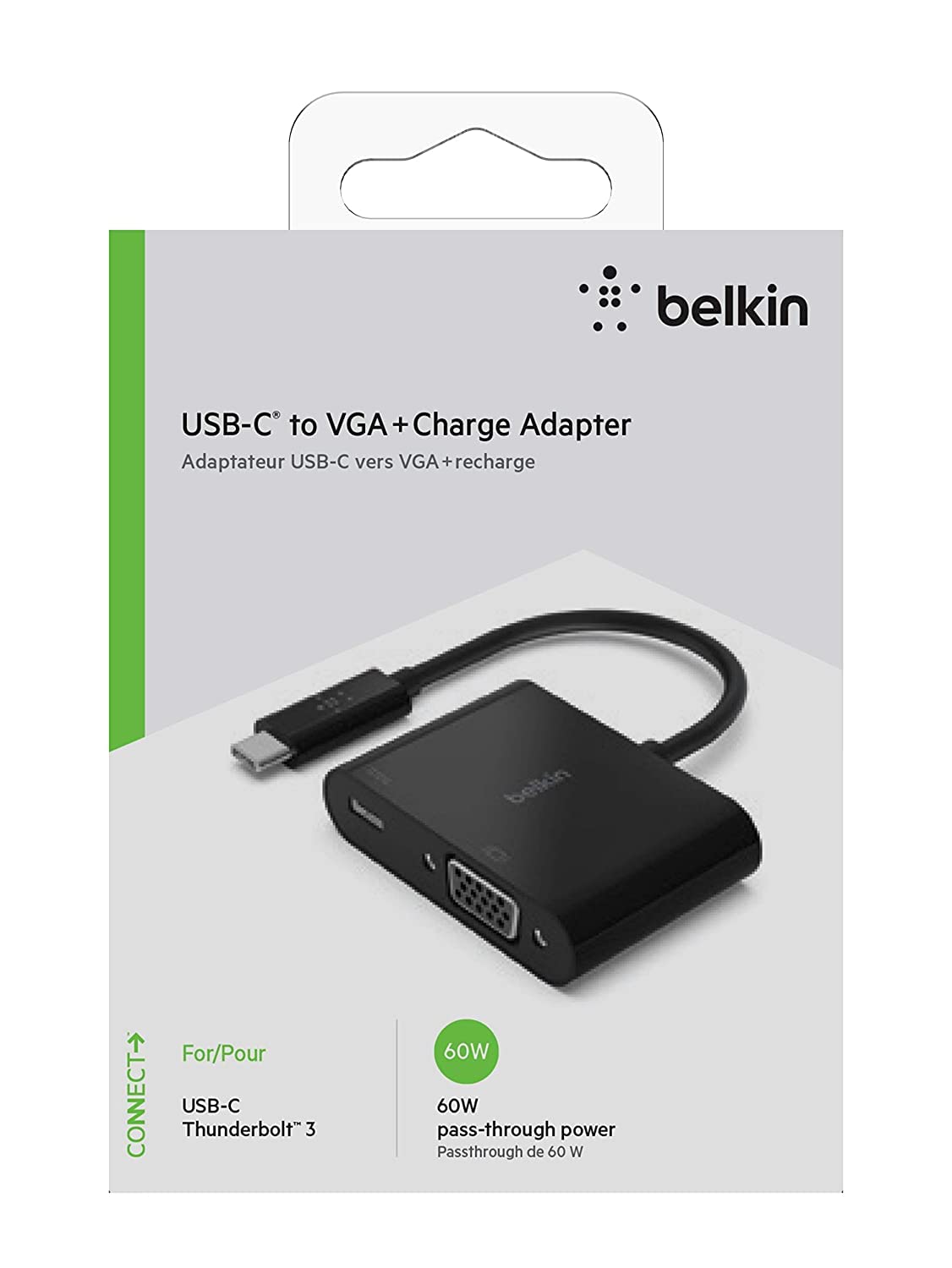 (Open Box) Belkin USB-C to VGA Adapter + Charge (Supports HD 1080p Video Resolution, 60W Pass-Through Power for Connected Devices) MacBook Pro VGA Adapter, Black
