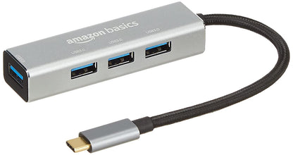 (Open Box) Amazon Basics 4 Port Superspeed USB 3.0 Hub with Charging Function and 15 CM Built-in Cable (Grey)