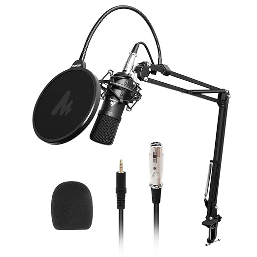 (Open Box) MAONO AU-A03 Condenser Microphone Kit Podcast Mic with Boom Arm Microphone Stand (Black)