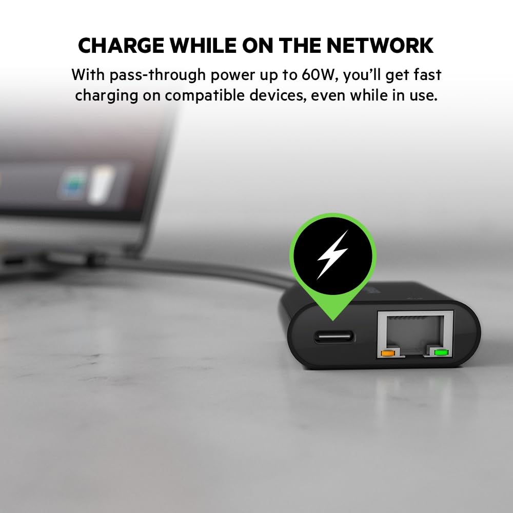 (Open Box) Belkin USB-C to VGA Adapter + Charge (Supports HD 1080p Video Resolution, 60W Pass-Through Power for Connected Devices) MacBook Pro VGA Adapter, Black
