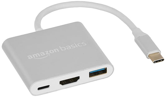 (Open Box) Amazon Basics 3 in 1 Type C USB Port Hub, Hd 4K Hdmi with Pd Charging, USB 3.0, Compact Extension Adapter, Aluminium Case (Grey)