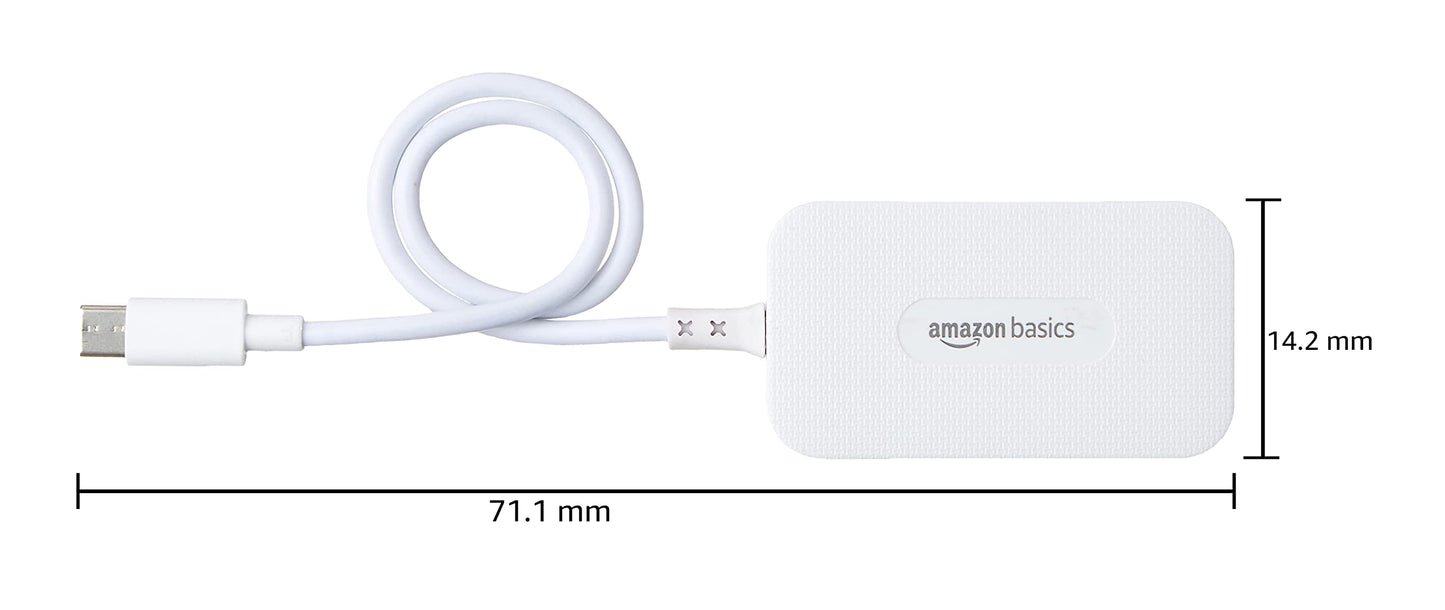 (Open Box) Amazon Basics 4 Port USB 2.0 Hub, 0.3M Length, 37.5 Grams White