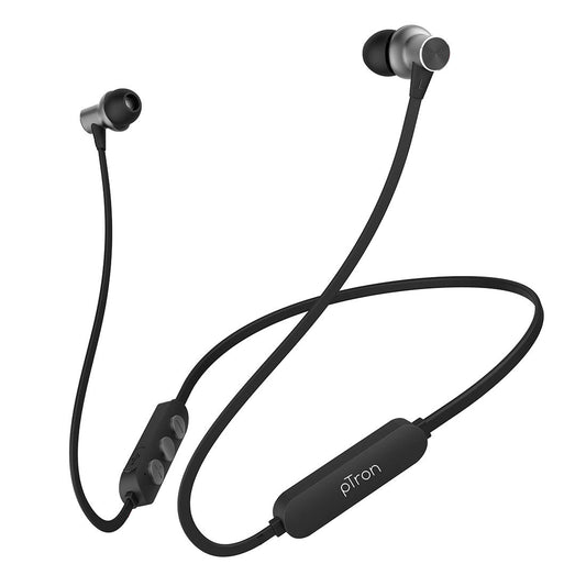 (Open Box) pTron Bassfest Plus Magnetic in Ear Bluetooth 5.0 Wireless Headphones with Mic, Stereo Sound with Bass, IPX4 Water & Sweat Resistant, Voice Assistance, Ergonomic & Lightweight - (Black & Grey)