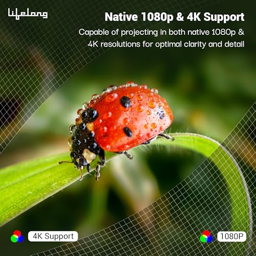 (Open Box) Lifelong Lightbeam Smart Projector for Home 4K Support, Native 720p HD Resolution, 2500 Lumen, Rotabable Design, Speaker, Android 11 with Built-in Apps (Netflix, Prime, Youtube) WiFi, 100''Max Display
