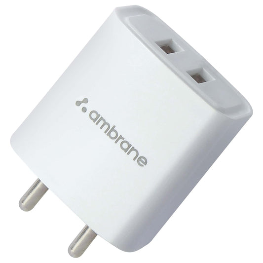 (Open Box) Ambrane 15W Dual Port Mobile Charger, Dual USB Port, Compatible with iPhone, iPad, Samsung Galaxy, Note, Redmi, Mi, Oneplus, Oppo, Vivo Smartphones, Made in India, Compact & Durable (RAAP S21, White)