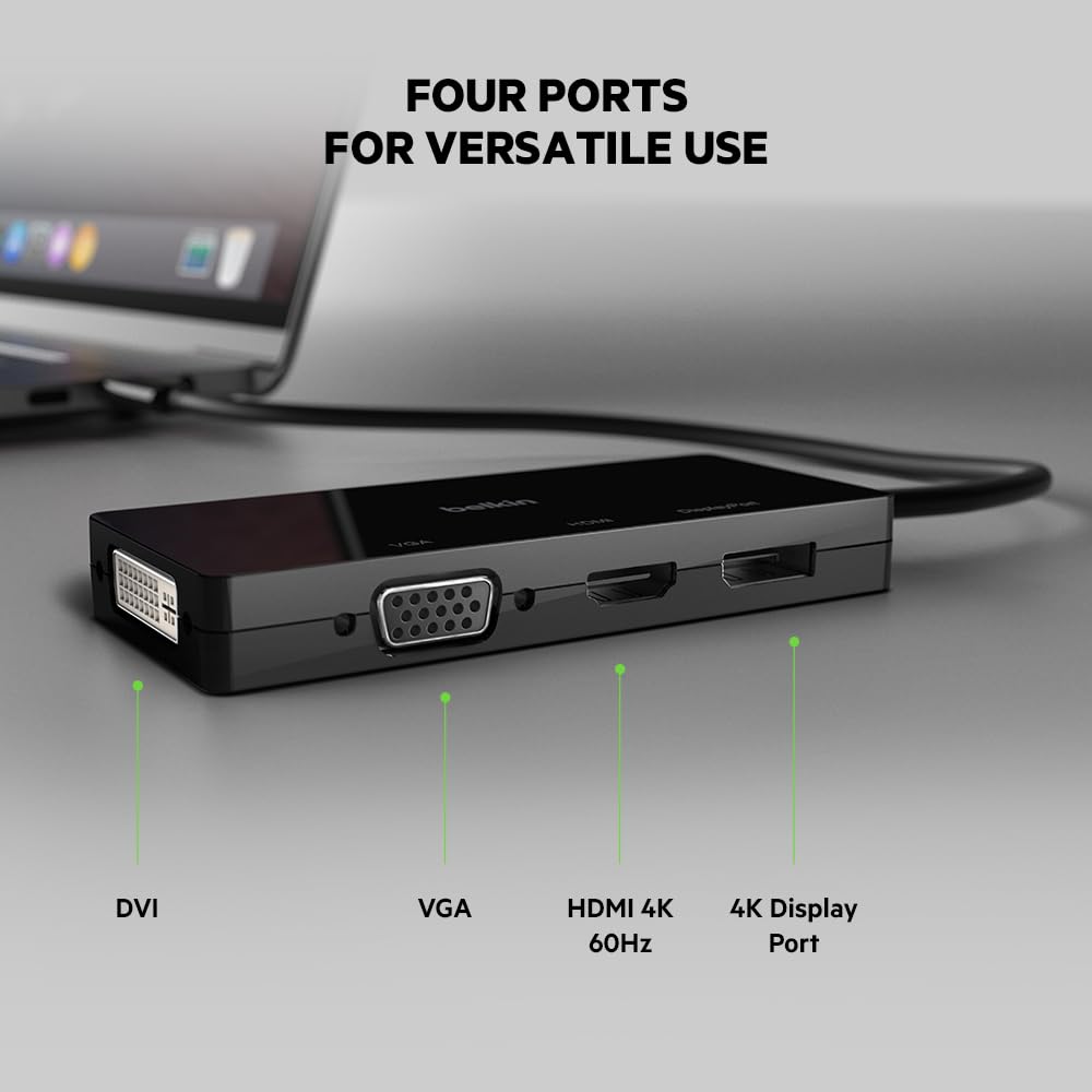 (Open Box) Belkin USB-C to VGA Adapter + Charge (Supports HD 1080p Video Resolution, 60W Pass-Through Power for Connected Devices) MacBook Pro VGA Adapter, Black