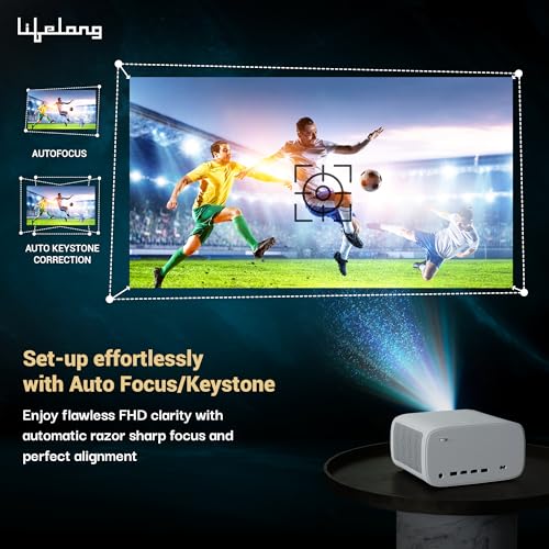 (Open Box) Lifelong Lightbeam Smart Projector for Home 4K Support, Native 720p HD Resolution, 2500 Lumen, Rotabable Design, Speaker, Android 11 with Built-in Apps (Netflix, Prime, Youtube) WiFi, 100''Max Display