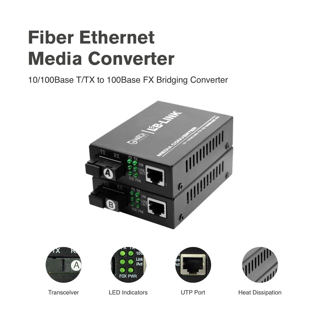 (Open Box)Match LB-Link Gigabit Media Converter 10/100/1000Mbps | Multi-Mode | 10/100/1000 Base-TX to 1000 Base FX | 1 Pair
