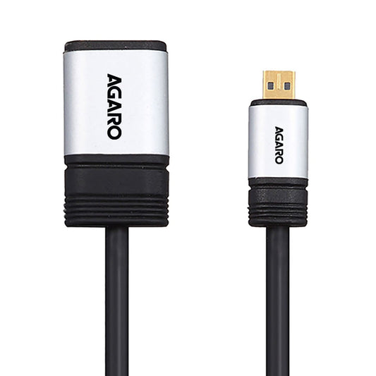 (Open Box) AGARO Micro HDMI to HDMI Cable Male to Female Micro HDMI adapter, Supports 4K, 3D, Silver