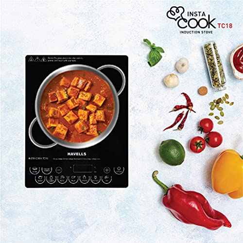 Havells Induction Glass Ceramic Cooktop Tc20 With 9 Cooking Modes Bis Approved 2000 Watt With 3 Year Coil Warranty - Black