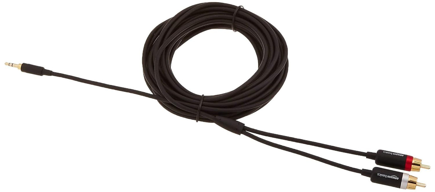 (Open Box) amazon basics 3.5Mm To 2-Male Rca Adapter Cable - 25 Feet, Black