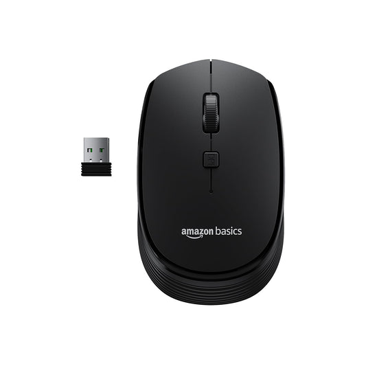 (Open Box) Amazon Basics Wireless Optical Mouse with 2.4Ghz, USB Nano Dongle, Optical Orientation, Click Wheel, Adjustable Dpi