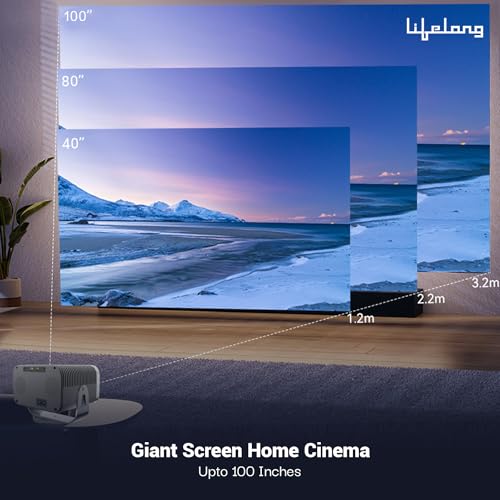 (Open Box) Lifelong Lightbeam Smart Projector for Home 4K Support, Native 720p HD Resolution, 2500 Lumen, Rotabable Design, Speaker, Android 11 with Built-in Apps (Netflix, Prime, Youtube) WiFi, 100''Max Display