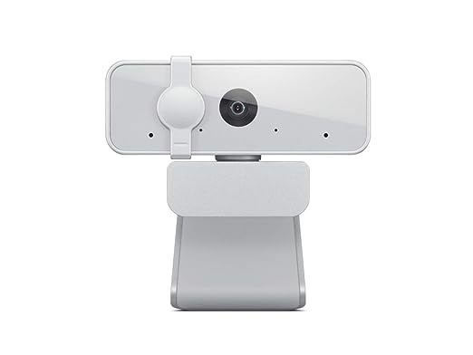(Open Box) Lenovo 300 FHD Webcam with Full Stereo Dual Built-in mics | FHD 1080P 2.1 Megapixel CMOS Camera |Ultra-Wide 95 Lens, Digital Zoom | 360 Rotation | Flexible Mount, Cloud Grey