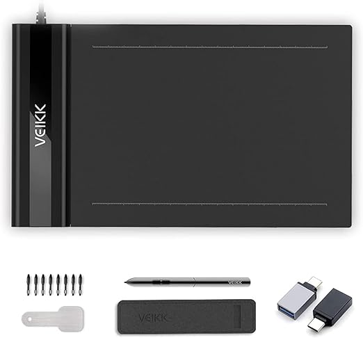(Open Box) VEIKK S640 V2 Pen Tablet •?Î6 x 4 Inch Graphic Drawing Tablet with Battery -Free Passive Pen (8192 Levels Pressure)- Black