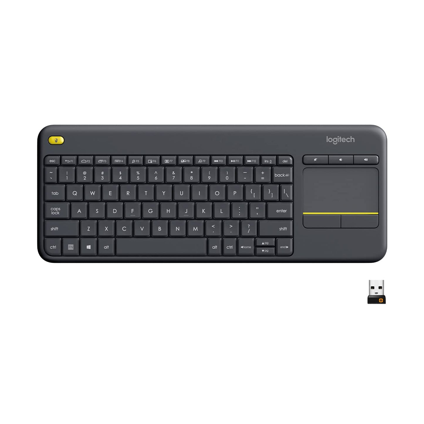(Open Box) Logitech K400 Plus Wireless Touch TV Keyboard with Easy Media Control and Built-in Touchpad, HTPC Keyboard for PC-Connected TV, Windows, Android, Chrome OS, Laptop, Tablet - Black