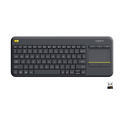 (Open Box) Logitech K400 Plus Wireless Touch TV Keyboard with Easy Media Control and Built-in Touchpad, HTPC Keyboard for PC-Connected TV, Windows, Android, Chrome OS, Laptop, Tablet - Black