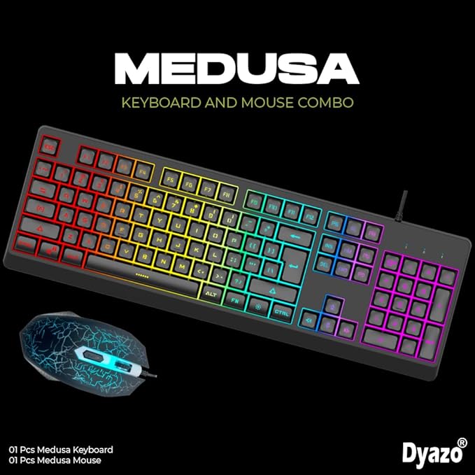 (With Scratch) Dyazo Wired Gaming Keyboard and Mouse Combo Static RGB Static Light (only 2 Modes on & Off) for Windows Compatible for PC, Laptop (Black)