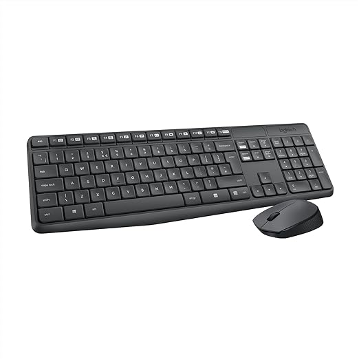 (Open Box) Logitech MK235 Wireless Keyboard and Mouse Set for Windows, 2.4 GHz Wireless Unifying USB Receiver, 15 FN Keys, Long Battery Life, Compatible with PC, Laptop - Black