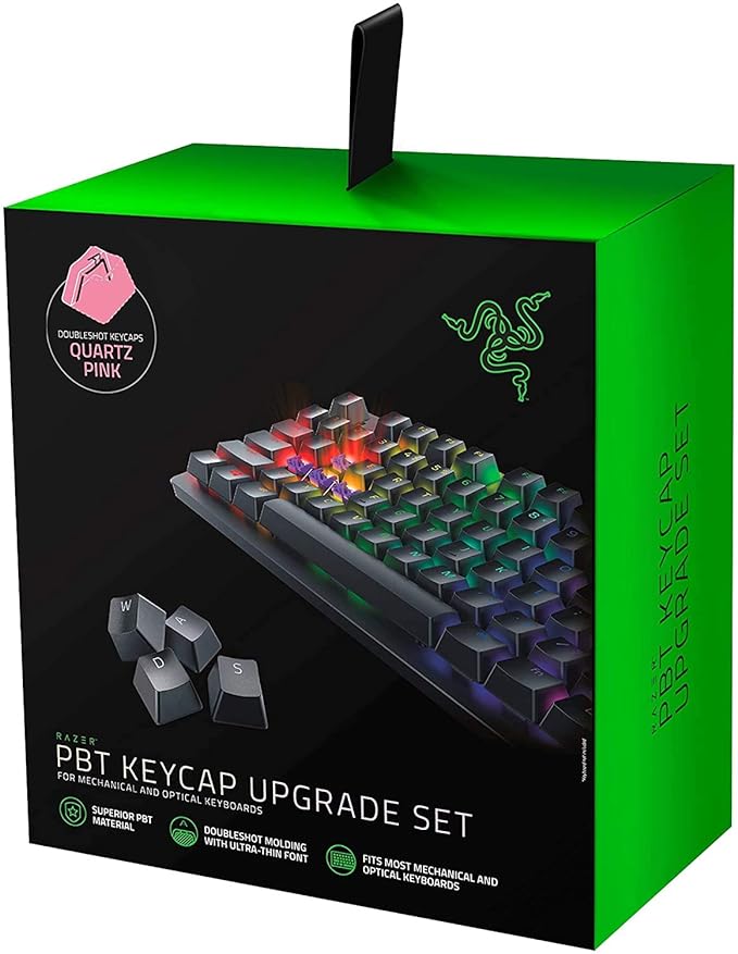(Open Box) Razer Doubleshot PBT Keycap Upgrade Set for Mechanical & Optical Keyboards: Compatible with Standard 104/105 US and UK layouts - Quartz Pink - RC21-01490300-R3M1