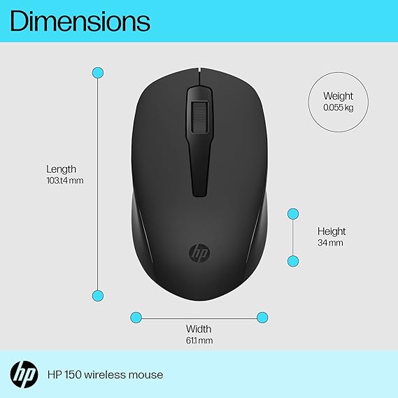 (Open Box) HP 150 Truly Ambidextrous Wireless Mouse, Black