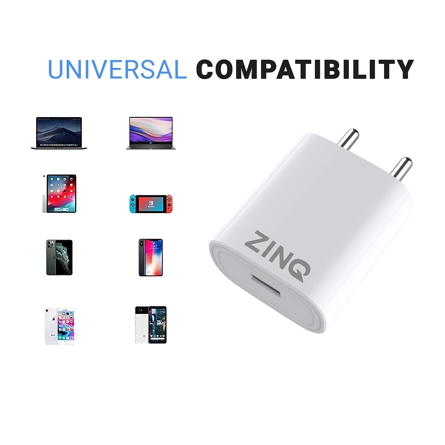 Zinq Technologies 2A Single Port Mobile Charger with 1Mtr USB Cable Included for Android Mobile, Laptop (Black)